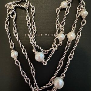 David Yurman Stunning Continuance Chain Necklace w/ Pearls Sterling Silver 36”